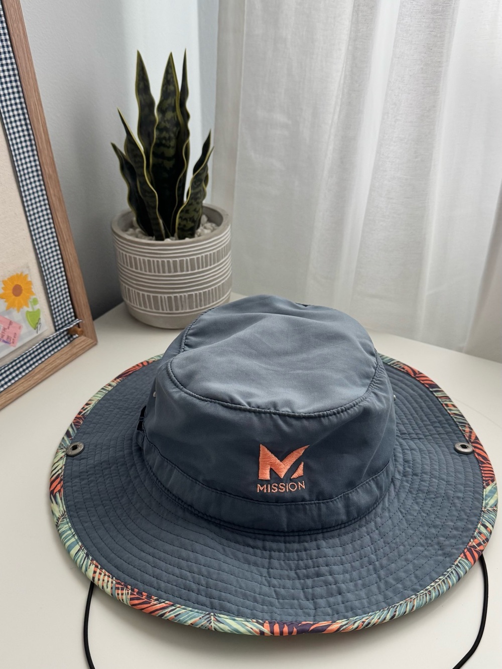Mission Women's Slate Blue Bucket Hat with Tropical Trim